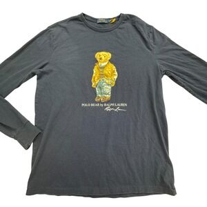 Polo Ralph Lauren Shirt Mens Large Navy Blue Polo Bear Graphic Long Sleeve Tee